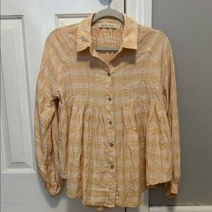 We The Free Peach Plaid Blouse